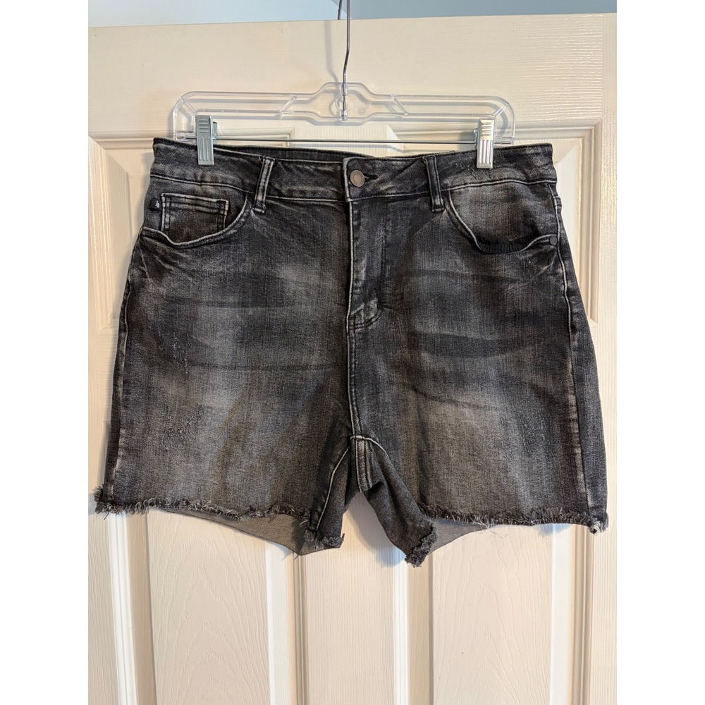 Judy Blue High Waist Black Cutoff Denim Shorts Fray Hem Stretch 1XL JB150035